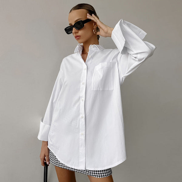 Women’s Oversized Shirt – Cotton Blend – Button-Up – Long Sleeve – Relaxed Fit
