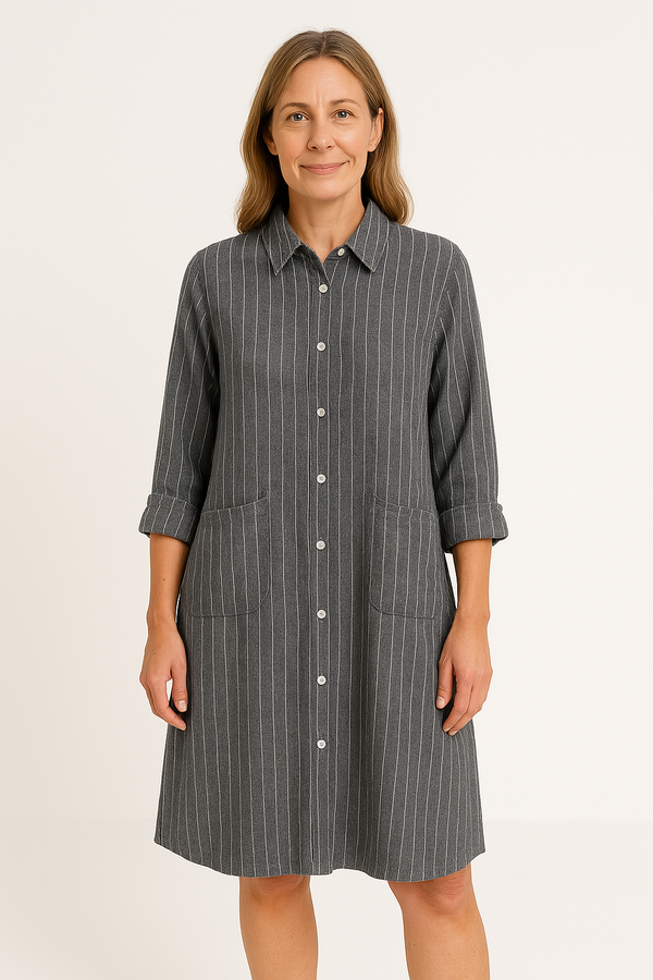 Women’s Button-Down Shirt – Lightweight Cotton – Relaxed Fit – Striped Mid-Length