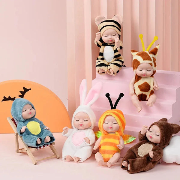 Mini Reborn Baby Doll Set – 6pcs Sleeping Dolls with Clothes & Accessories
