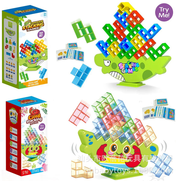 Dino Stacking Puzzle Game – Tetris-Style Balance Blocks for Parties & Kids