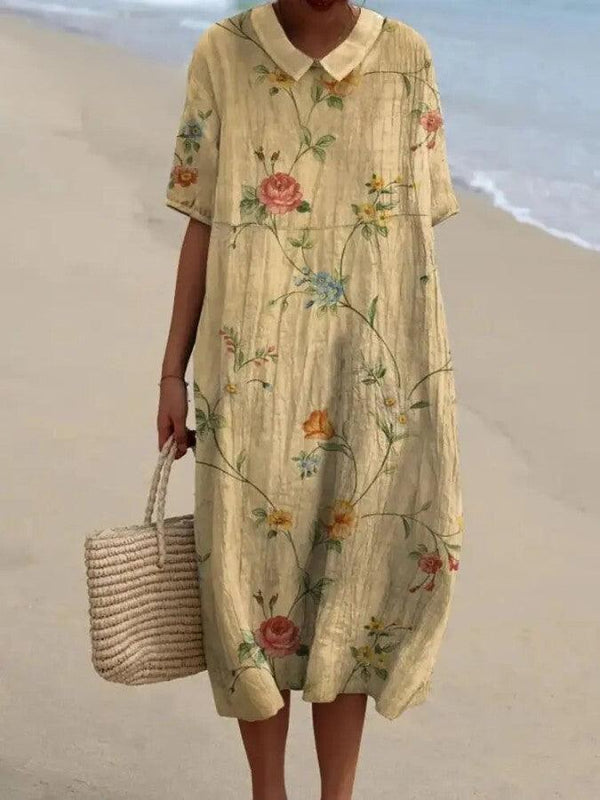 Women's Cotton-Linen Retro Floral Print Shirt